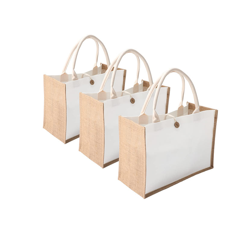 White Jute Tote Bags with Buttons 370x260x170mm
