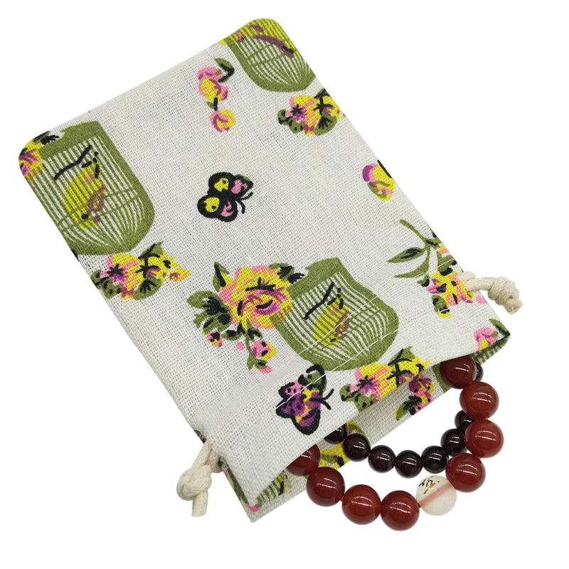 Linen Drawstring Bags Birdcage Pattern - 3 Sizes