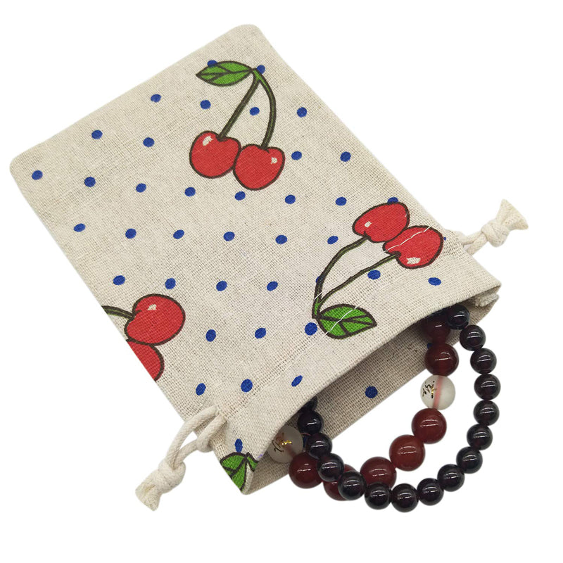 Linen Drawstring Bags Cherry Pattern - 3 Sizes