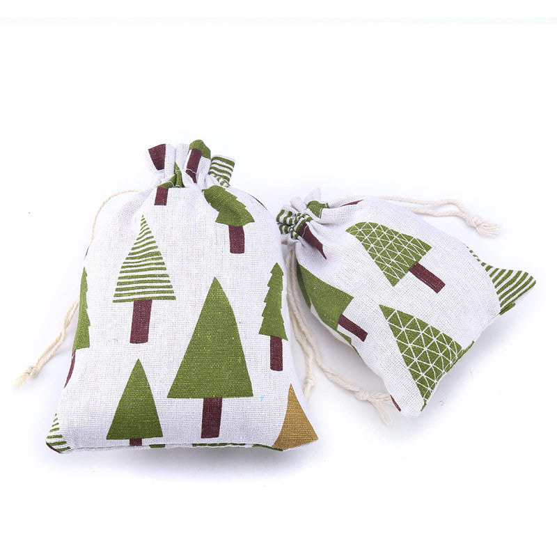 Linen Drawstring Bags Christmas Tree Pattern - 3 Sizes