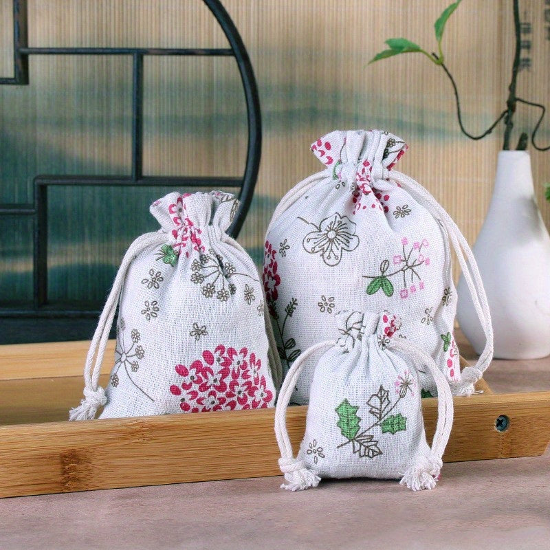 Linen Drawstring Bags Kapok Pattern - 3 Sizes