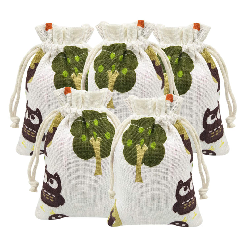 Linen Drawstring Bags Owl Pattern - 3 Sizes