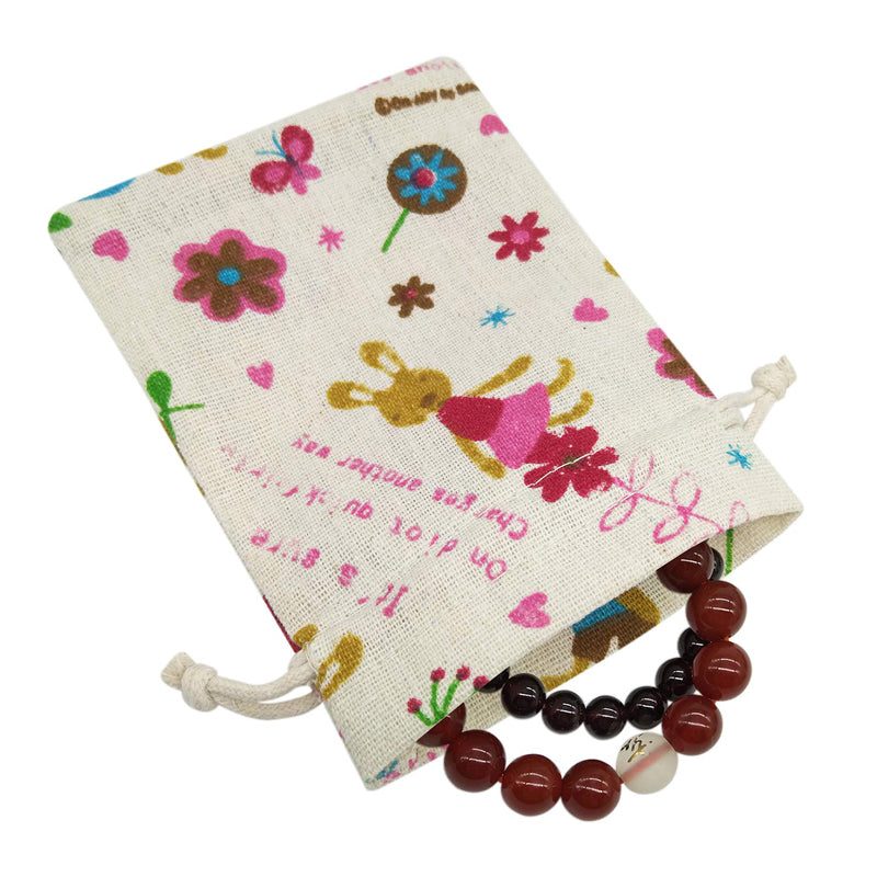 Linen Drawstring Bags Rabbit and Flower Pattern - 3 Sizes