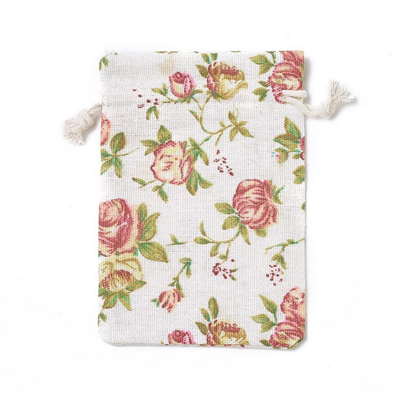 Linen Drawstring Bags Rose Pattern - 3 Sizes