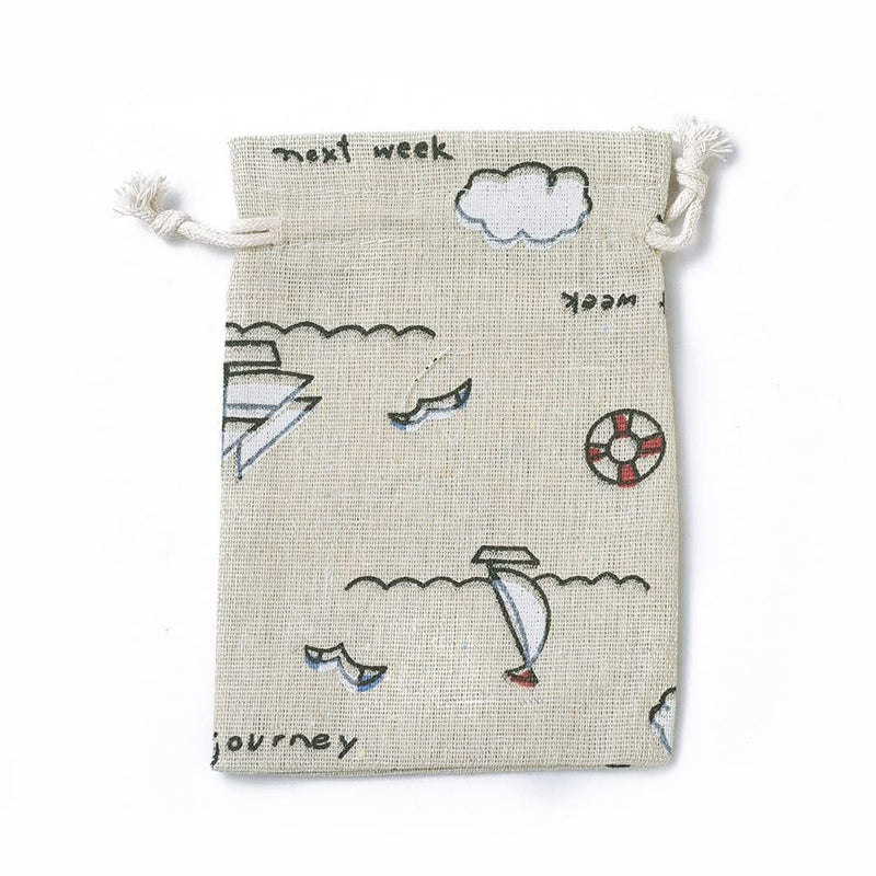 Linen Drawstring Bags Sailboat Pattern - 3 Sizes
