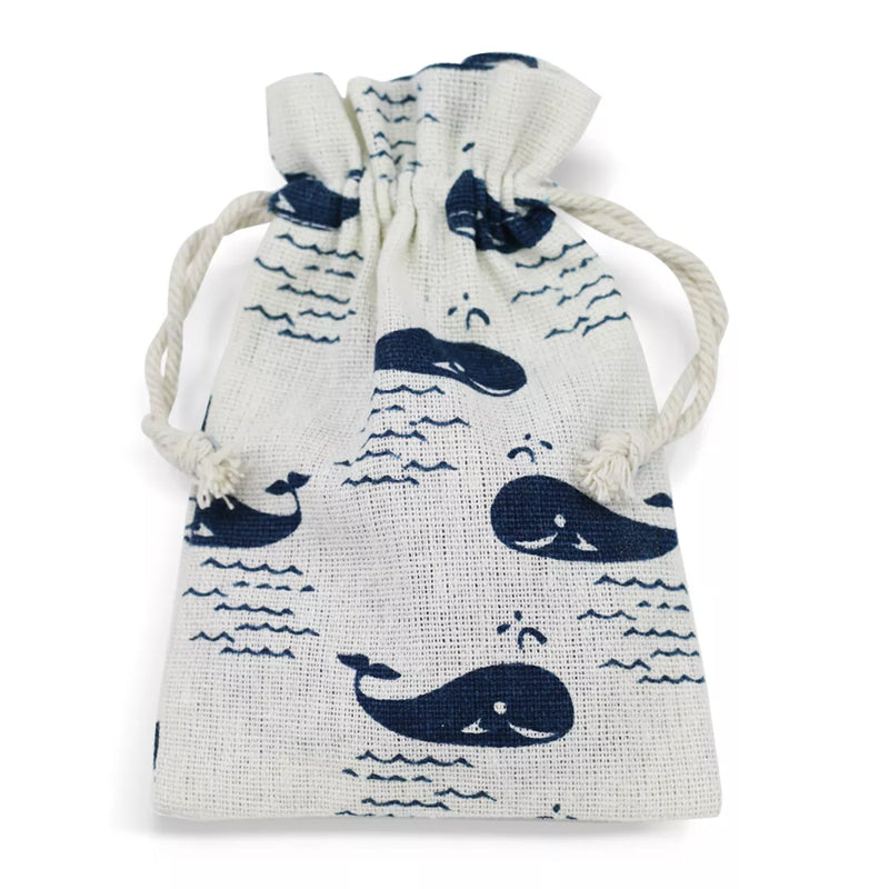 Linen Drawstring Bags Whale Pattern - 3 Sizes