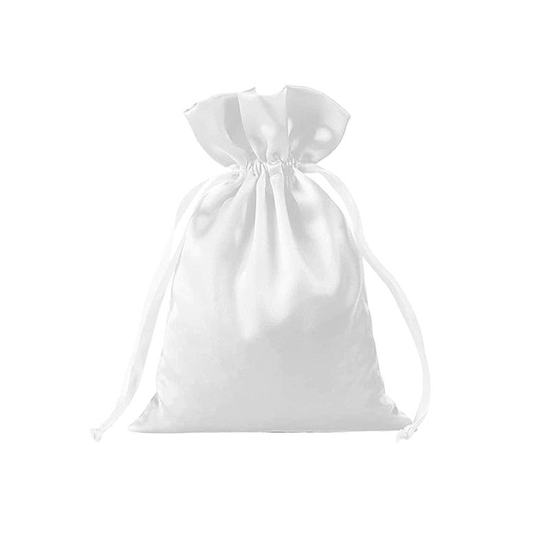 50pcs White Satin Bags with Drawstring Sizes - Main Image