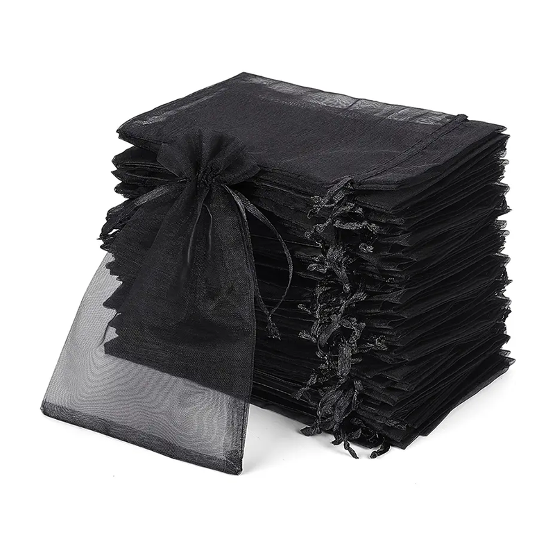 100pcs Black Sheer Organza Bags - 7 Sizes