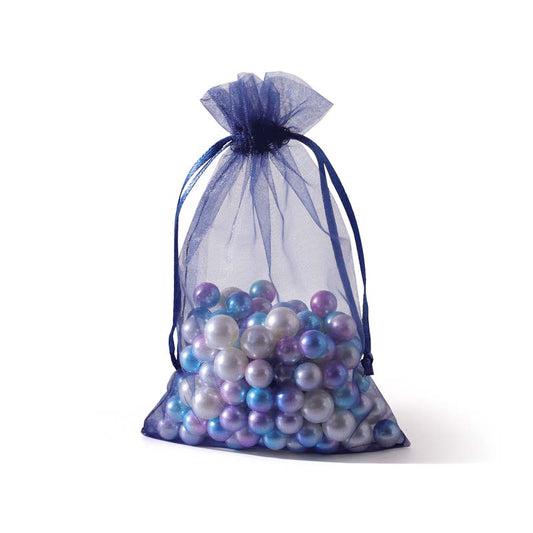 100pcs Navy Blue Sheer Organza Bags - 7 Sizes
