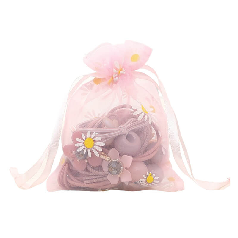 50pcs Organza Bags with Daisies Pattern - 3 Sizes