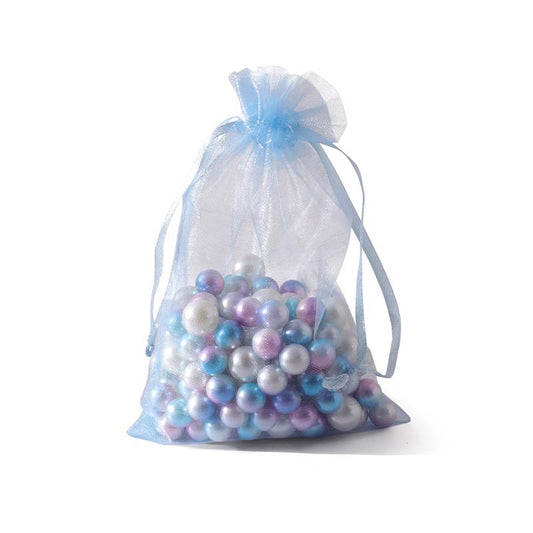 100pcs Sky Blue Sheer Organza Bags - 7 Sizes