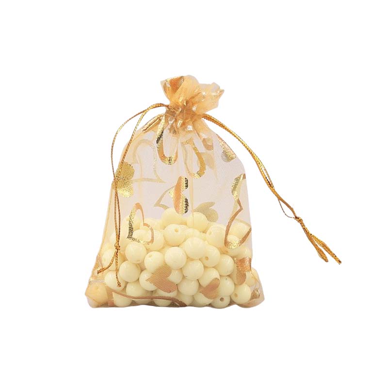 100pcs Organza Bags with Hearts Pattern - 7 Sizes