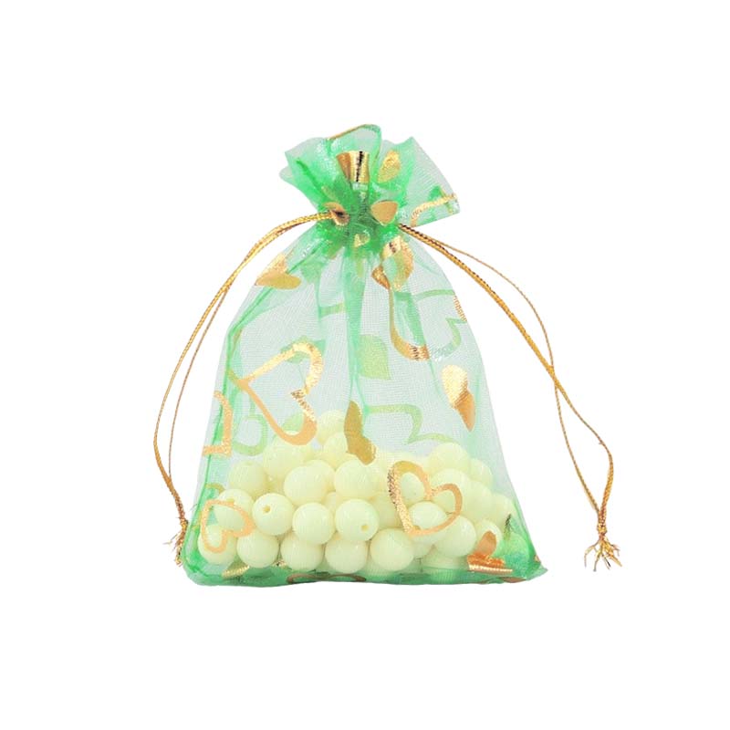 100pcs Organza Bags with Hearts Pattern - 7 Sizes