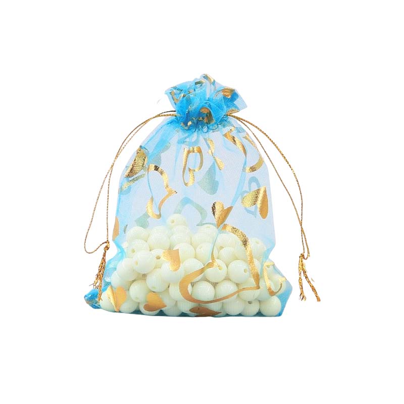 100pcs Organza Bags with Hearts Pattern - 7 Sizes