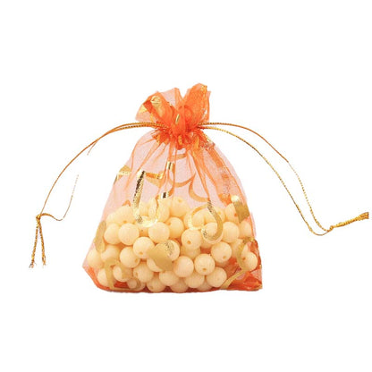 100pcs Organza Bags with Hearts Pattern - 7 Sizes