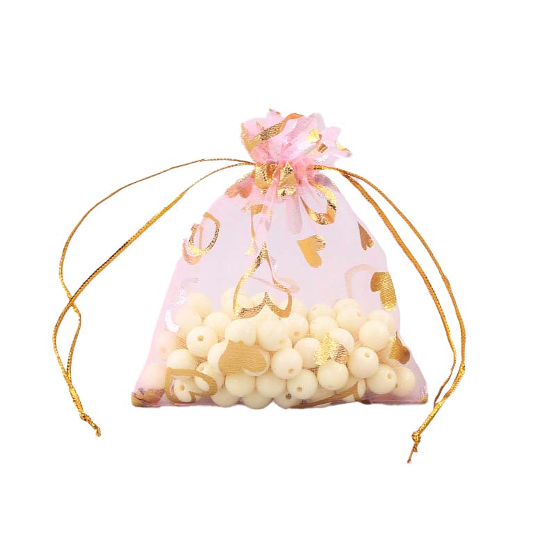 100pcs Organza Bags with Hearts Pattern - 7 Sizes