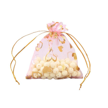 100pcs Organza Bags with Hearts Pattern - 7 Sizes