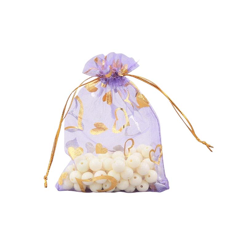 100pcs Organza Bags with Hearts Pattern - 7 Sizes