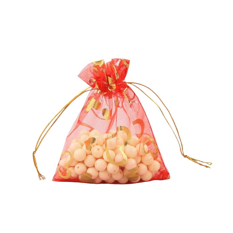 100pcs Organza Bags with Hearts Pattern - 7 Sizes