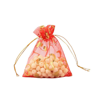 100pcs Organza Bags with Hearts Pattern - 7 Sizes