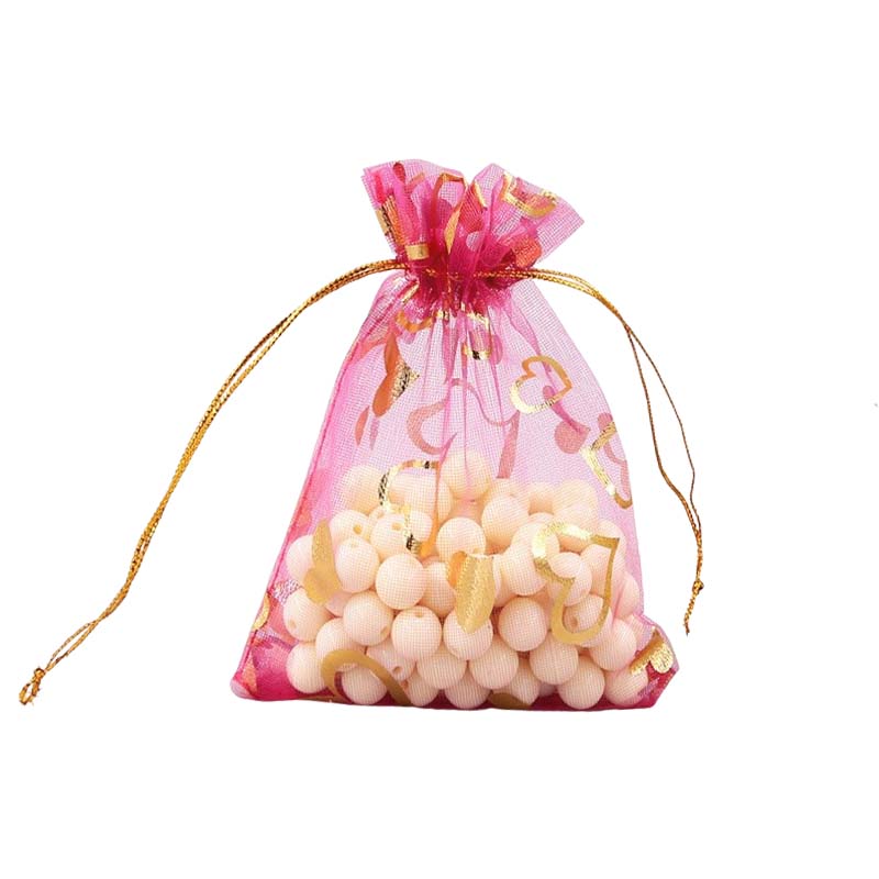100pcs Organza Bags with Hearts Pattern - 7 Sizes