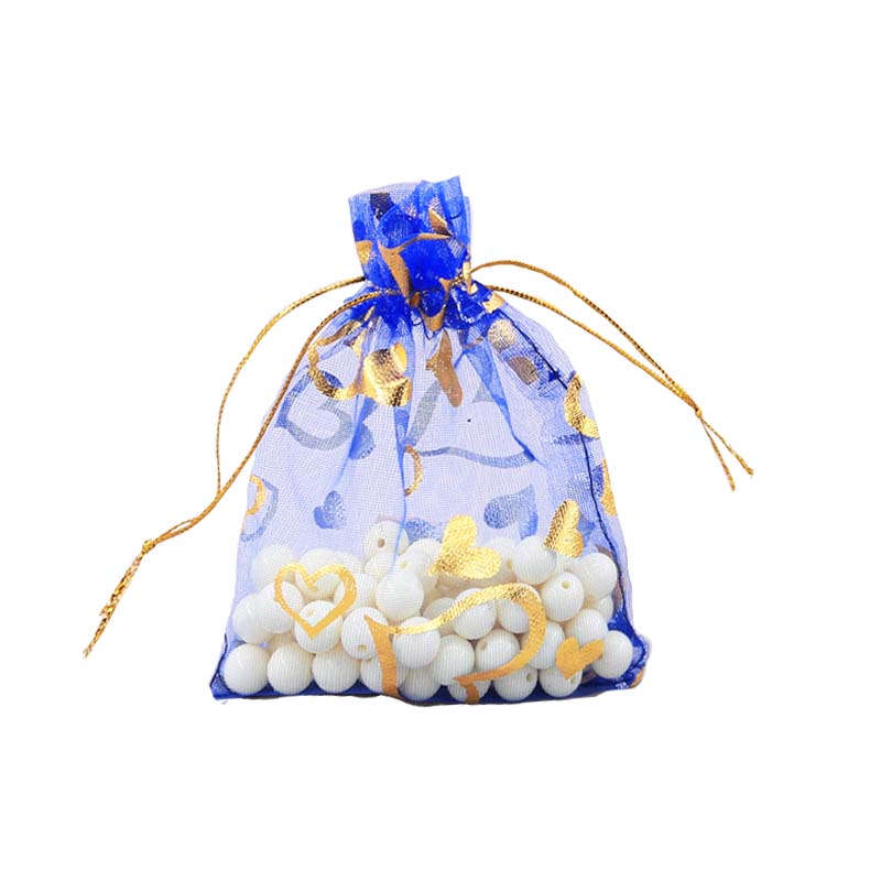 100pcs Organza Bags with Hearts Pattern - 7 Sizes