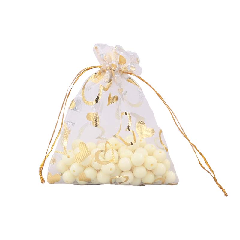 100pcs Organza Bags with Hearts Pattern - 7 Sizes