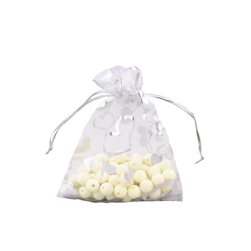 100pcs Organza Bags with Hearts Pattern - 7 Sizes