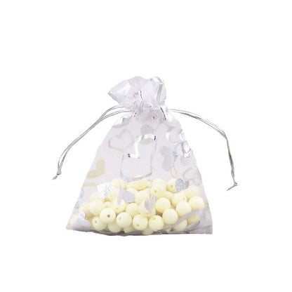 100pcs Organza Bags with Hearts Pattern - 7 Sizes