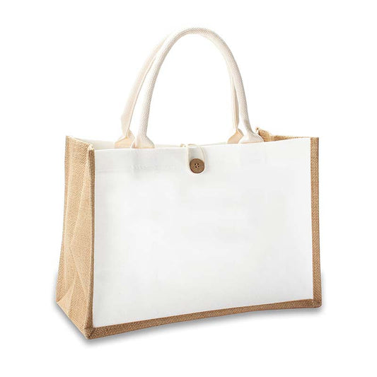 White Jute Tote Bags with Buttons 370x260x170mm