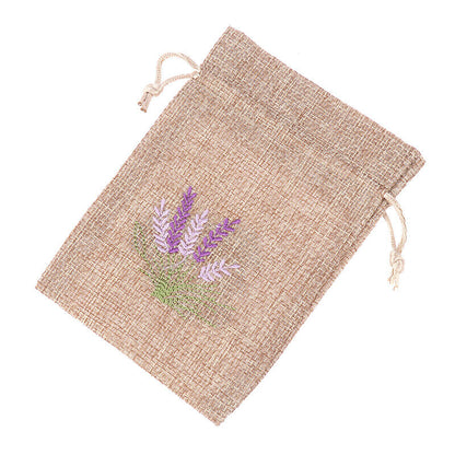 Burlap Jute Drawstring Bags with Lavender Embroidery 100x140mm