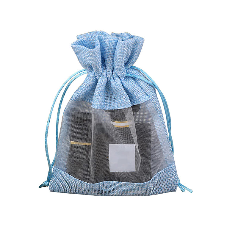 Burlap Jute Drawstring Bags with Sheer Organza Window 100x140mm