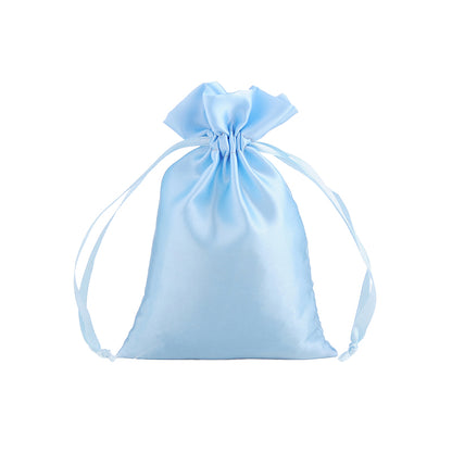 50pcs Light Blue Satin Bags with Drawstring - 5 Sizes