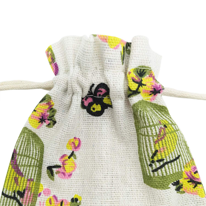 Linen Drawstring Bags Birdcage Pattern - 3 Sizes