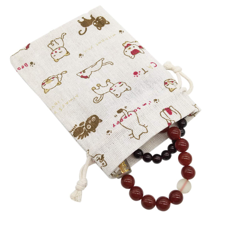 Linen Drawstring Bags Cartoon Cat Pattern - 3 Sizes