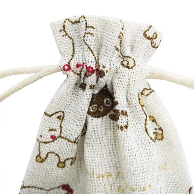 Linen Drawstring Bags Cartoon Cat Pattern - 3 Sizes