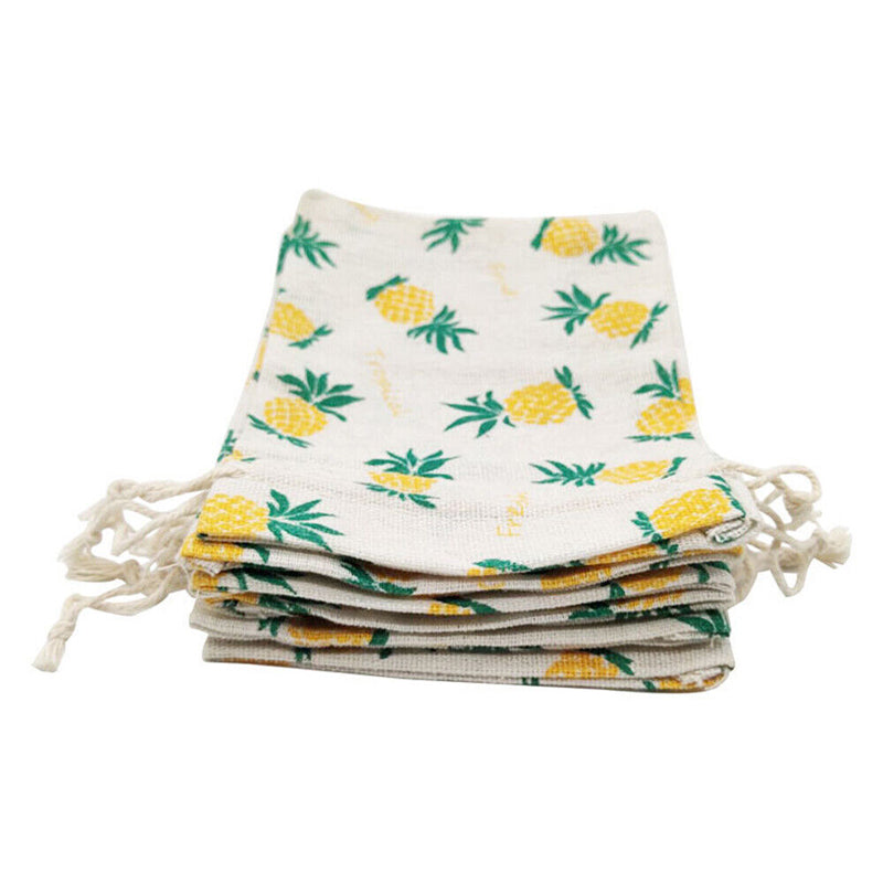 Linen Drawstring Bags Pineapple Pattern - 3 Sizes