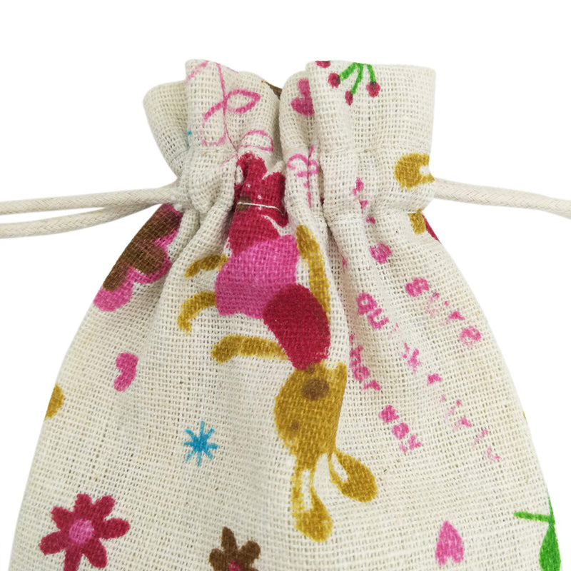 Linen Drawstring Bags Rabbit and Flower Pattern - 3 Sizes