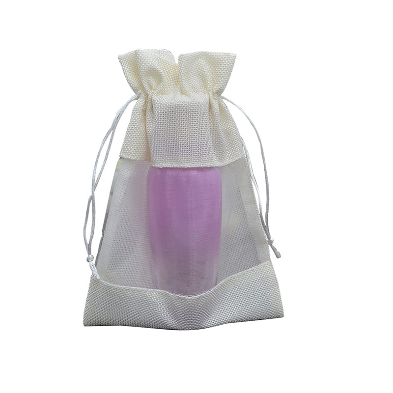 Burlap Jute Drawstring Bags with Sheer Organza Window 100x140mm