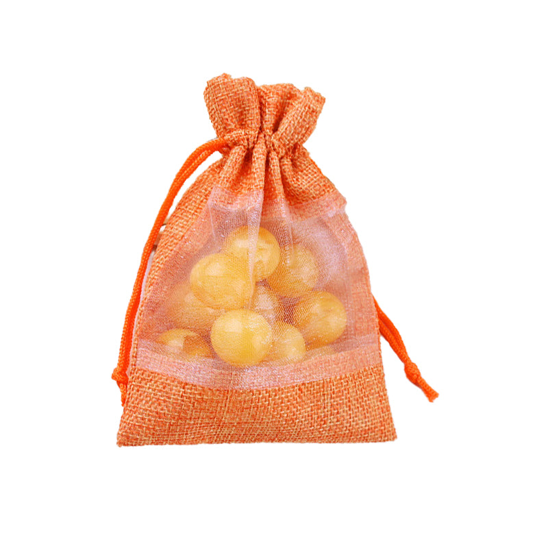 Burlap Jute Drawstring Bags with Sheer Organza Window 100x140mm