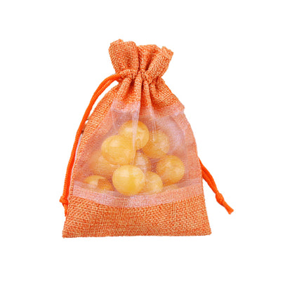 Burlap Jute Drawstring Bags with Sheer Organza Window 100x140mm