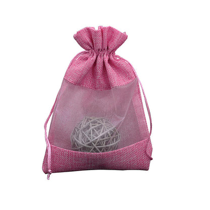 Burlap Jute Drawstring Bags with Sheer Organza Window 100x140mm