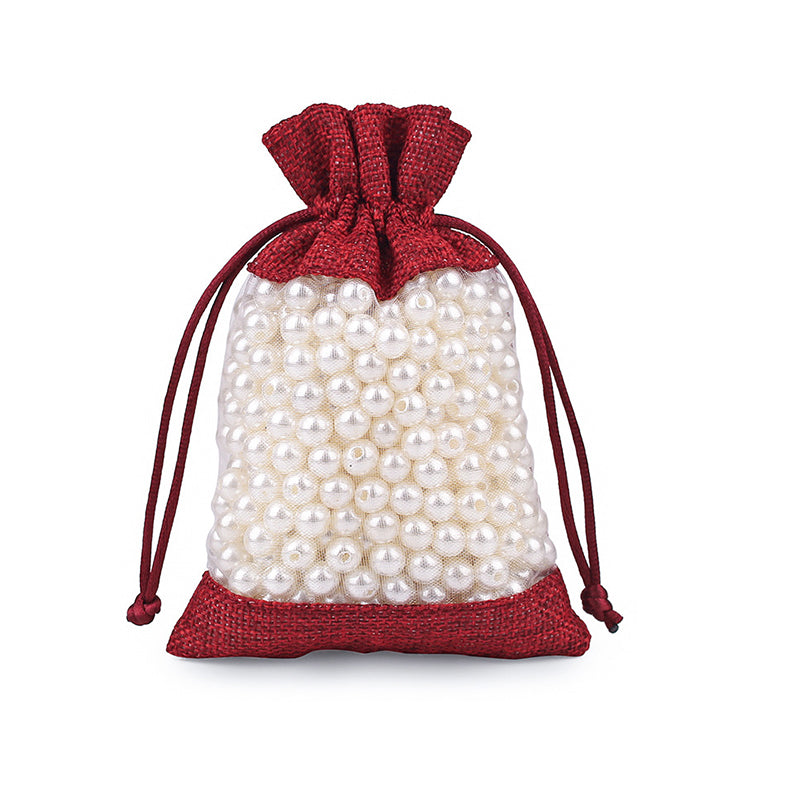 Burlap Jute Drawstring Bags with Sheer Organza Window 100x140mm