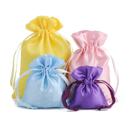 50pcs White Satin Bags with Drawstring - 7 Sizes