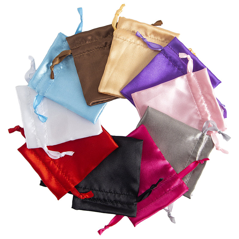 50pcs White Satin Bags with Drawstring - 7 Sizes