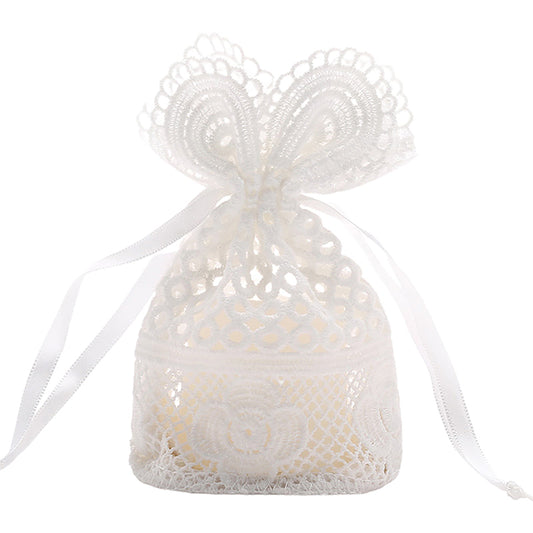 White Lace Drawstring Bags Wedding Favour Bags 100x140mm