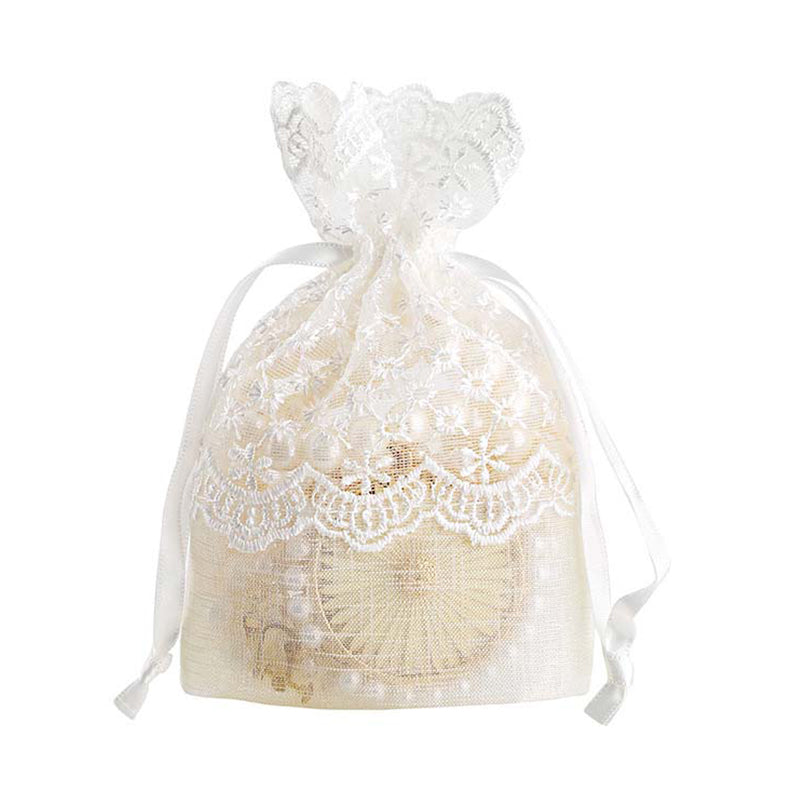 White Organza Drawstring Bags Lace Decor 100x140mm