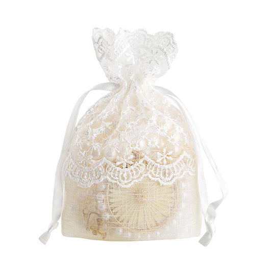 White Organza Drawstring Bags Lace Decor 100x140mm