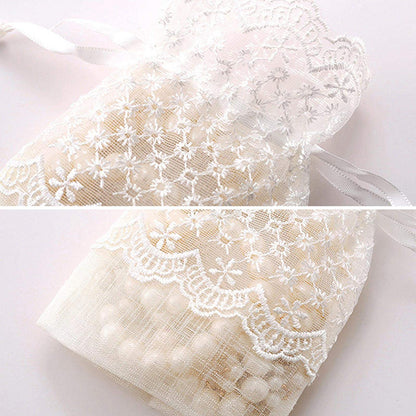 White Organza Drawstring Bags Lace Decor 100x140mm