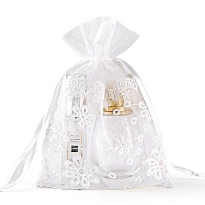 White Organza Drawstring Bags Lace Decor 160x230mm